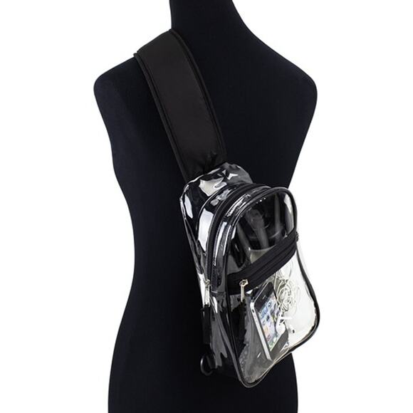 Eastsport Unisex Clear Sling Stadium Approved Bag, Black Trim - Picture 2 of 5